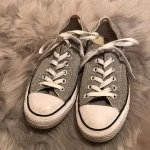 Converse Shoes Sz Womens Silver Glittery Converse Sneakers